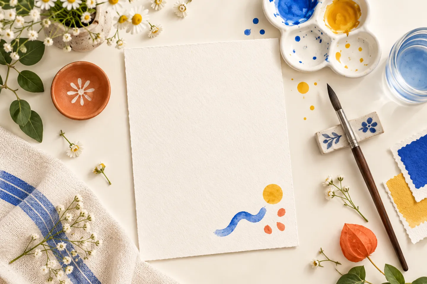 A blank page with a single blue brushstroke